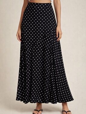 Chico's Black Maxi Skirt with White Polka Dots